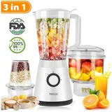 NULSTA Standmixer 3 in 1 Smoothie mixer, hochleistungsmixer smoothie maker, 600,00 W, max. 22.000 U/min, variablen Geschwindigkeiten + Pulsfunktion weiß