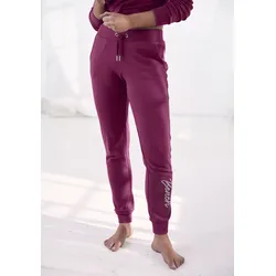 Relaxhose BENCH. LOUNGEWEAR, Damen, Gr. 32/34, N-Gr, lila (beere), Interlock, Obermaterial: 100% Baumwolle, unifarben, bestickt, Basic, bequem lang, Hosen, mit glänzender Logostickerei, Loungewear