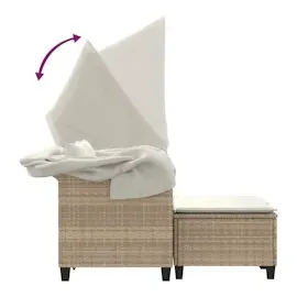 vidaXL Gartensofa 2-Sitzer mit Dach und Hockern Beige Poly Rattan