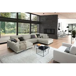 KAWOLA Sofa CARA Wohnlandschaft U-Form Cord steingrau Longchair links