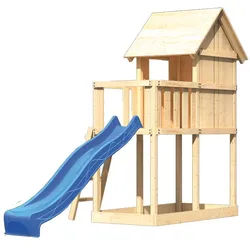 Akubi Kinderspielturm Frieda mit Anbau und Rutsche (Set A)-blau