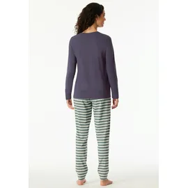 SCHIESSER Schlafanzug "Casual Essentials", Damen, Gr. 44, indigo, Single Jersey, Obermaterial: 100% Baumwolle, bequem lang, Rundhals, angesetztes Bündchen, Homewear-Sets Schlafanzug, Baumwolle, Rundhalsausschnitt, langärmelig