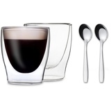 DUOS® Espressotassen Set 2x 80ml + 2x Löffel - Espresso Gläser, Espresso Tassen, Doppelwandige Gläser, Espressotasse, Espressotassen Glas, Thermogläser Doppelwandig Latte Macchiato Gläser Doppelwandig