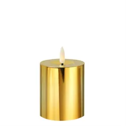 LED Kerze gold glänzend festliche Kunststoff Stumpenkerze Timer H: 12,5cm