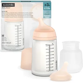 Suavinex Suavinex, Set Zero Zero-Babyflasche. Anti-Kolik-Babyflasche 270 ml mit Sauger mit mittlerem Nahrungsfluss + Sauger mit mittlerem Nahrungsfluss + Nachfüllbeutel