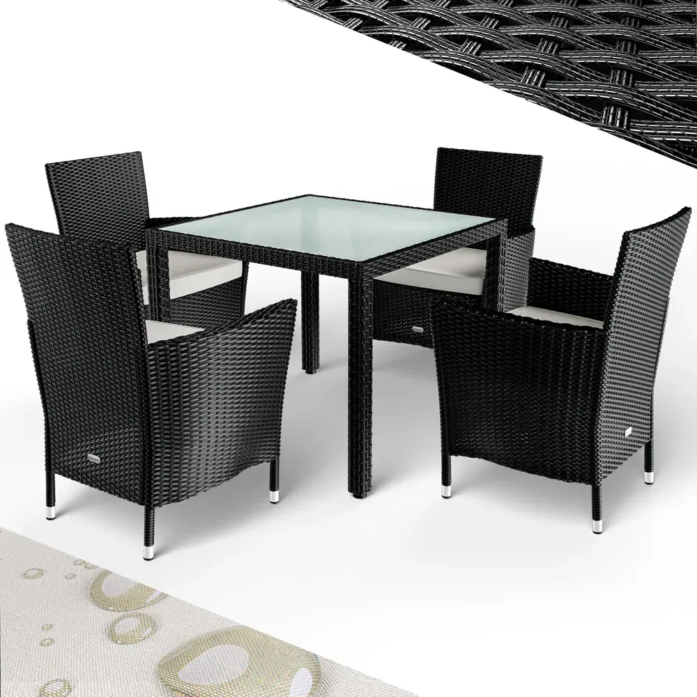 4 Seat Rattan Garden Dining Set Bali Black