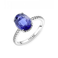 PANDORA Ring Timeless "funkelnder Stein" silber, blauer Kristall, Zirkonia 190056C01 58