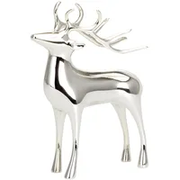 Große Stehende Silber Deko Rentier Figur & Geweih - Weihnachten Wildfigur 12 cm