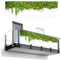 MuchoWow© Balkon Sichtschutz Einseitig 90x300 cm Groß Terrassen Gartenzaun Balkonfächer ohne Bohren Wetterfest für Zaun Terrasse Balkonbespannung Seitenschutz Pflanzen - Weiß - Steinoptik - Grün