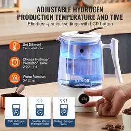 Vevor Wasserstoff-Wasserkrug-Generator, 1,5 L Wasserstoffgenerator-Wasserkocher mit Großer Kapazität, SPE- und PEM-Technologie, Wasserstoffreicher Wasserionisierer zum Aufbrühen von Kaffee oder Tee