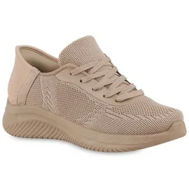 VAN HILL Damen Laufschuhe Sportschuhe Sportliche Strick Schuhe 841669 | Khaki 38