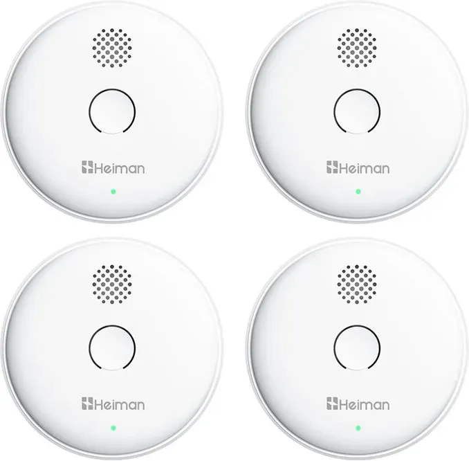 HEIMAN Rauchmelder, kabellos, max. 40 kabellose Rauchmelder, 85 dB, 10 Jahre Batterielaufzeit, EN 14604, mit Stille-Schalter (Modell 2SA, 4-teilig)