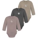 Normani Outdoor Sports 3er Pack Baby Merino Langarmbody „Tuai" in Beige/Anthrazit/Rosa | Gr.: 86