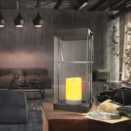 technik@all Technik All LED Design Laternen 2er Set 'Garda' – mit Flackerlicht, Timer & Batterien – Metall & Glas – Innen/Außen - Dunkelgrau