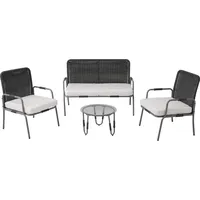 Poly Rattan Sitzgruppe(Grau)Gartenmöbel Sitzgarnitur Garten-Garnitur Set für 4 Personen, mit Sessel, Couchtisch,Kissen, abnehmbarer und waschbarer - Grau