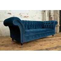 JVmoebel Chesterfield-Sofa big sofa chesterfield sofa polster designer couchen samt textil neu, Die Rückenlehne mit Knöpfen. blau