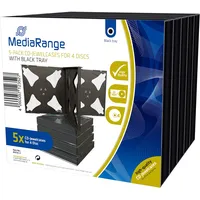 MediaRange CD Jewelcase for 4 Discs, 22mm, Black Tray, Pack 5