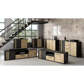 Forte Cardigan TV-Schrank 160 Lowboard 162,6 cm Schwarz/Artisan Eiche Holzwerkstoff