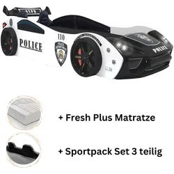 Autobett "Police" + Sportsitze Spielbett für Kinder 90x200 inkl. Lattenrost und Fresh Plus Matratze