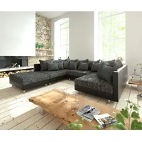 DeLife Wohnlandschaft Modulsofa mit Hocker - Schwarz