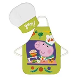 Peppa Pig Kochschürze Kinderschürze Motiv Peppa Pig "yum!", mit Kochmütze bunt|grün