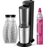 Sodastream Crystal 3.0 schwarz + 2 Glaskaraffen + Zylinder
