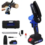 21V Akku Kettensäge mit Akkus, 2 Kette, 6 Zoll Blau Kettensäge Elektrisch Handsäge Einhand Handkettensäge mit Sicherheitsschloss für Gartenarbeit Baumbeschneidung Holzschneiden