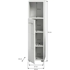 xonox.home Standschrank Ice 30 cm x 110 cm x 30 cm Weiß-Weiß