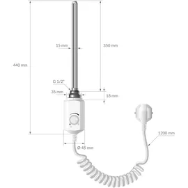 luxebath Badheizkörper Elektrisch mit Heizstab 900W Weiß mit Seitenanschluss