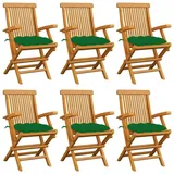 vidaXL Gartenstühle mit Grünen Kissen 6 Stk. Massivholz Teak