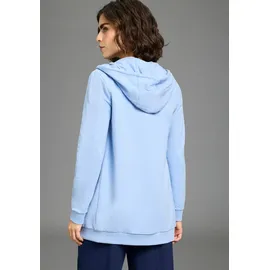 FLASHLIGHTS Sweatjacke FLASHLIGHTS, Damen, Gr. 32/34, azurblau, Interlock, Obermaterial: 95% Baumwolle, 5% Elasthan. Kapuzenfutter: 100% Baumwolle, unifarben, Basic, lässig geschnitten Po-bedeckend, Sweatjacken Sweatjacke, in langer Form mit Zipper