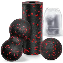 kisvic Faszienball und Klein Faszienrolle, Massageball Set Relieve Stress and Relax Tight Muscles, Duoball für Wirbelsäule Fuß Nacken und Rücken (Rot)