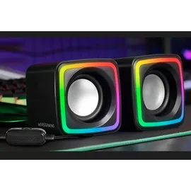 Mars Gaming MSCUBE, Kompakte 8W Gaming-Lautsprecher, Raumklang-DSP-Sound, RGB Active-Flow, Steuerbox, USB + 3,5mm Klinke, Schwarz