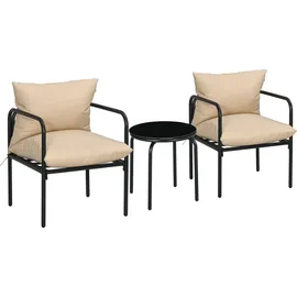 Outsunny 3tlg. Gartenmöbel-Set, Bistro-Set mit 2 Stühlen, 1 Couchtisch, Sitzkissen, Gartensitzgruppe für Balkon, Terrasse, - - Beige