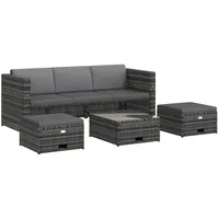 vidaXL 4-tlg Garten-Lounge-Set mit Auflagen Poly Rattan Grau