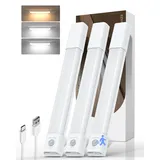 EZVALO Schrankbeleuchtung 30CM, 50 LED Schrankleuchte Led mit Bewegungsmelder, Unterbauleuchte Küche LED mit 3 Farbtemperaturen Dimmbar Wiederaufladbar für Kleiderschrank, Küche, Treppe (3 Stück)