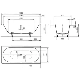 Kaldewei Classic Duo 114 Rechteckbadewanne 90 x 190 cm (291500010001)