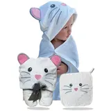 HECKBO Baby Handtuch Kapuze Küken inkl. Waschlappen, ab 0 Jahre, Neuheit: 2 Druckknöpfe, Baby Geschenk Mädchen Jungen, weiches saugfähiges Material 90x100cm Kinder Badetuch Bademantel Kapuzenhandtuch