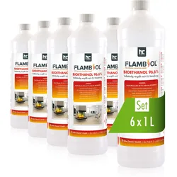 6x 1 L  Bioethanol 96,6% Premium für Ethanol-Tischkamin in Flaschen