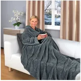 Wohndecke - flauschige tragbare Kuscheldecke mit Ärmeln und Fußtasche - TV Decke, Gräfenstayn, warm & kuschelig grau 180 cm x 150 cm