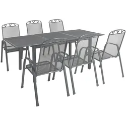 greemotion Ausziehtisch Set, wetterfester Stahl, 6 Stühle, höhenverstellbare Füße, für Garten, Terrasse, Balkon, grau
