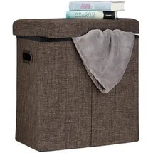 Relaxdays Sitzhocker, HxBxT: 49,5 x 46 x 25,5 cm, mit Stauraum, Griffe, Leinen, Polyester, MDF, braun
