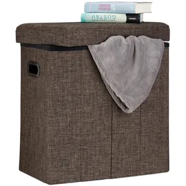 Relaxdays Sitzhocker, HxBxT: 49,5 x 46 x 25,5 cm, mit Stauraum, Griffe, Leinen, Polyester, MDF, braun