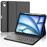 IVEOPPE Tastatur iPad Air 6. Generation, iPad Air 11" Hülle mit Tastatur 2024, Magnetisch Abnehmbare Bluetooth 7-Farbige Beleuchtung QWERTZ Tastatur für iPad Air 6 11 Zoll 2024, Schwarz