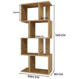Selsey Fiesta Bücherregal 140 x 59,5 x 30 cm Eiche