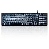 Perixx PERIBOARD-317R Kabelgebundene USB-Tastatur mit Hintergrundbeleuchtung – Großbuchstaben – dreifarbig beleuchtete LED – stilvolle runde Tastenkappen – DE QWERTZ-Layout