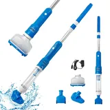 Poolsauger mit Akku, 3 in 1 Tragbarer Wiederaufladbarer Poolstaubsauger, Kabellos Elektrisch Handsauger Reinigungsset mit Teleskopstiel, Poolreiniger für Spas, Whirlpools, Kleine Pools