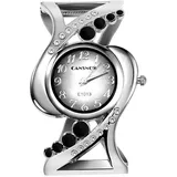 CANSNOW Glitzernde Damenuhr Silber - Spangenuhr Mit Schwarzem Armband | Elegante Uhr Mit Glitzer-Effekt