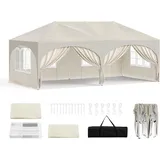 Woltu Faltpavillon 3 x 6 m inkl. 6 Seitenteile Beige/Weiß