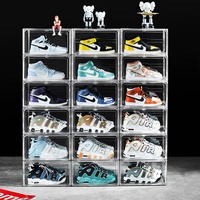 Transparente Acryl-Schuhboxen, 12 Stück, 36 x 27 x 20 cm, magnetische Seite, offen, stapelbare Sneakerbox, Behälter, transparente Schuhboxen, Organizer-Behälter mit Deckel (transparent, 12 Stück)